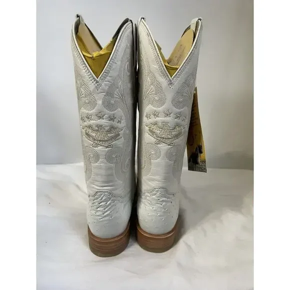 J TOE RODEO COWBOY BOOTS Men’s Sz 7.5 Leather Ostrich Bone White El General - Picture 2 of 4